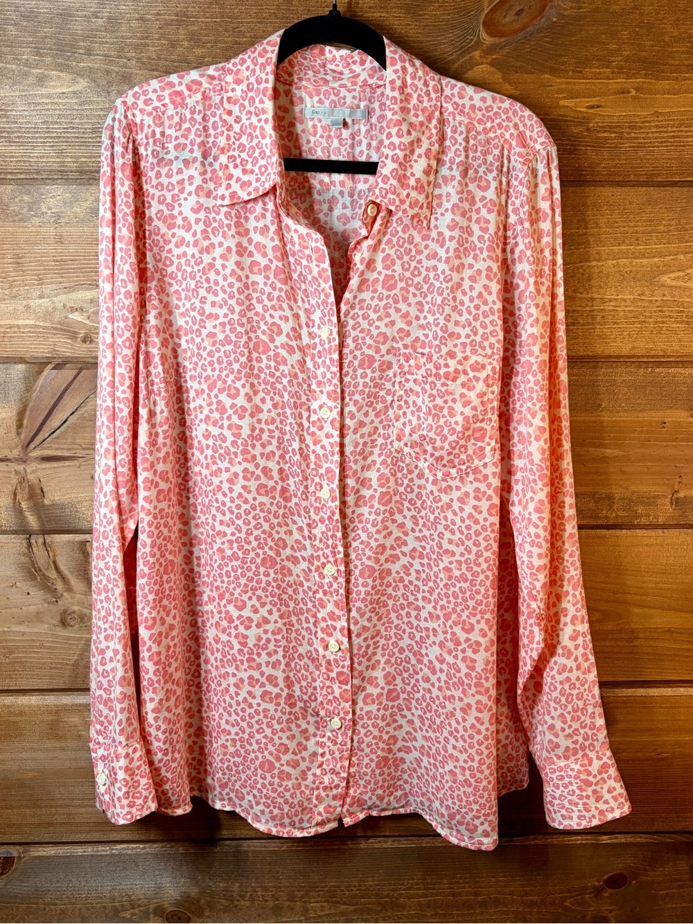 GAP Pink Leopard Print Button-Up Shirt